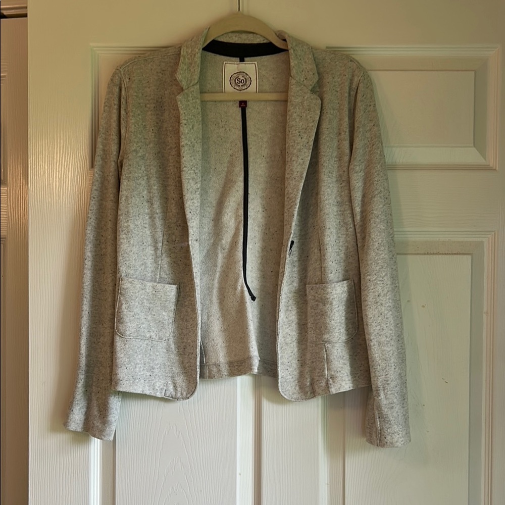 SO Gray Cotton Blazer Lightweight Open Front Design